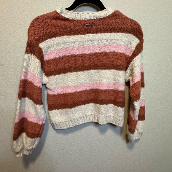 Billabong Striped Cropped Knit Sweater Women’s Medium Rust Pink Cream - Picture 4 of 5